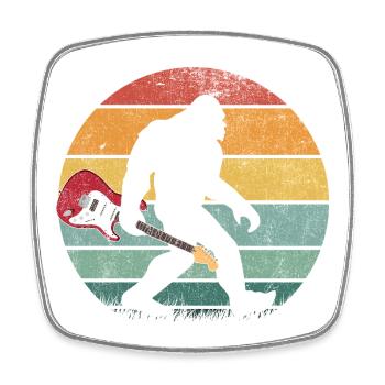 Bigfoot Sasquatch Rocker Guitar Sunset Retro - Square fridge magnet - white - Front