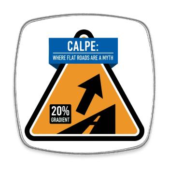 Calpe Cycling steiles Straßenschild - Viereckiger Kühlschrankmagnet - Weiß - Vorne