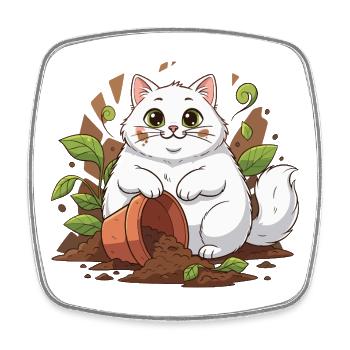 Garden cat in a pot adventure - Square fridge magnet - white - Front