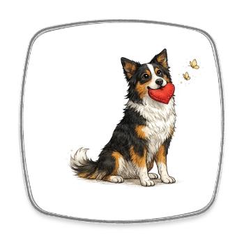 Border Collie Dog with Heart and Cuddle - Square fridge magnet - white - Front