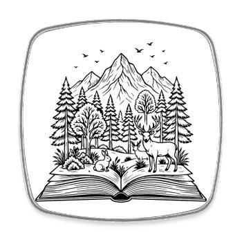 Offenes Buch mit Wald, Hirsch & Kaninchen Design - Viereckiger Kühlschrankmagnet - Weiß - Vorne
