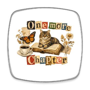 Un dernier chapitre - Chat de lecture douillet - Magnet carré - blanc - Devant