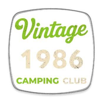 Vintage 1986 – Camping Club Retro Geburtsjahr - Viereckiger Kühlschrankmagnet - Weiß - Vorne