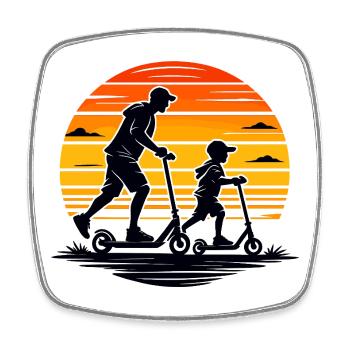 Scooter with child in retro sunset - Square fridge magnet - white - Front