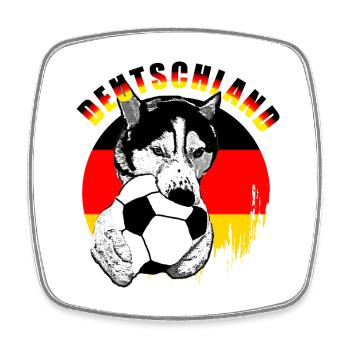 Deutschland Hund mit Fußball - Viereckiger Kühlschrankmagnet - Weiß - Vorne