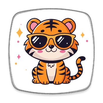 Kawaii chic tiger with sunglasses - Square fridge magnet - white - Front
