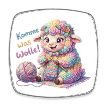 Komme was Wolle - Strickendes Schaf Wollknäuel  - Viereckiger Kühlschrankmagnet - Weiß - Vorne
