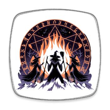  Drei Hexen Beim Ritual Am Feuer Vor Magischem - Viereckiger Kühlschrankmagnet - Weiß - Vorne