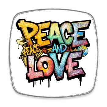 Peace and Love Graffiti - Viereckiger Kühlschrankmagnet - Weiß - Vorne