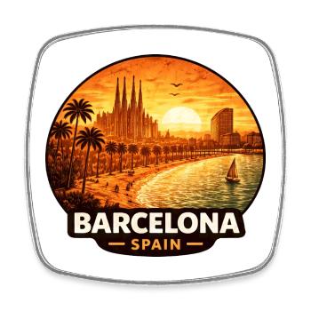 Silhouette du coucher de la neige de Barcelone, Espagne - Magnet carré - blanc - Devant