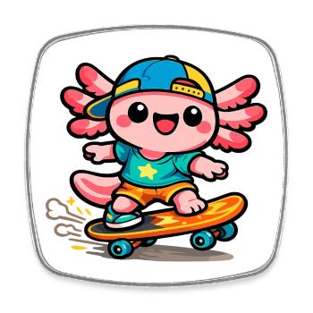 Kawaii Wing Skateboarder Axolotl - Square fridge magnet - white - Front