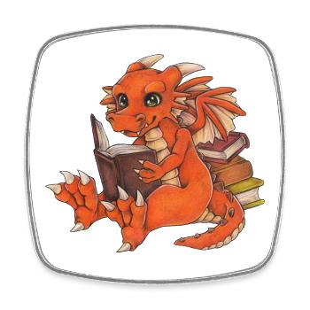 Niedlicher Lesender Drache Fantasy Geschenkidee - Viereckiger Kühlschrankmagnet - Weiß - Vorne