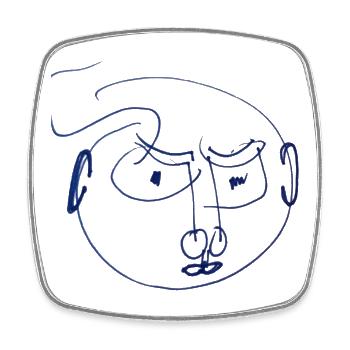 Face : Blue and angry - artful gift - Square fridge magnet - white - Front