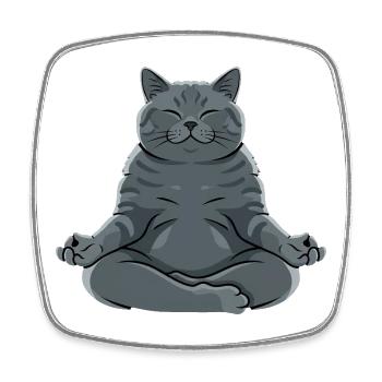 Meditating Gray Cat - Square fridge magnet - white - Front