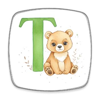 Ours en peluche avec la lettre verte T - Magnet carré - blanc - Devant