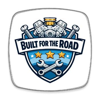Built for the Road: Mechanic Crest - Square fridge magnet - white - Front
