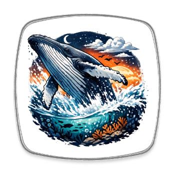 Evening Sea Whale Jump Fantasy - Square fridge magnet - white - Front