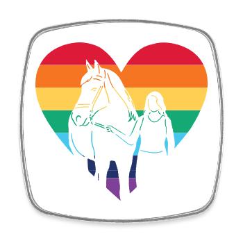 Cavalier en forme de cœur arc-en-ciel avec motif cheval / CSD - Magnet carré - blanc - Devant