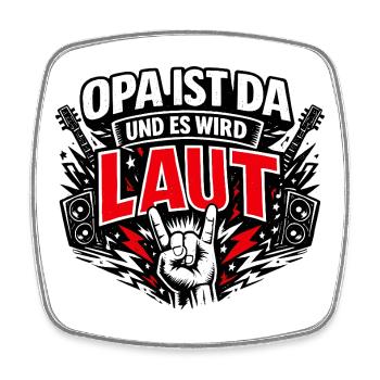 Opa ist da und es wird laut im Rock Style - Viereckiger Kühlschrankmagnet - Weiß - Vorne