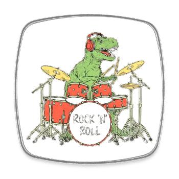 Dino Drummer RocknRoll Illustration - Square fridge magnet - white - Front