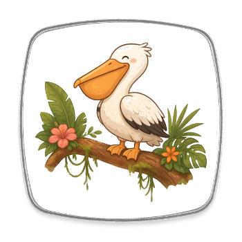 Motif drôle de dessin animé pélican tropical - Magnet carré - blanc - Devant