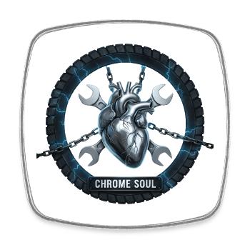 Moto Biker V-Twin Moteur Crâne Cœur Love Rocker - Magnet carré - blanc - Devant
