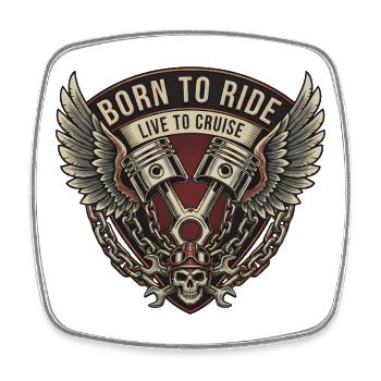 Moto Biker V-Twin Moteur Skull Skull Rocker - Magnet carré - blanc - Devant