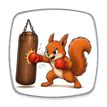 Eichhörnchen am Boxsack Cartoon Motiv  - Viereckiger Kühlschrankmagnet - Weiß - Vorne