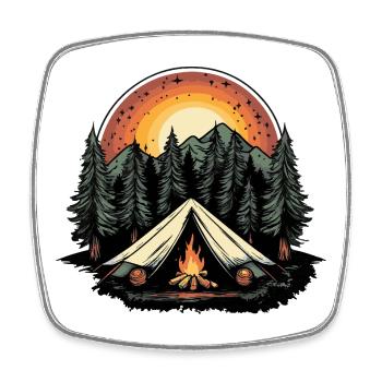 Tente de camping forêt - Magnet carré - blanc - Devant