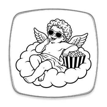 Cherub chills with popcorn on cloud - Square fridge magnet - white - Front