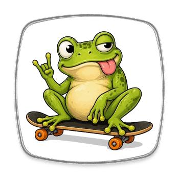 Grüner Frosch Skateboardheld - Viereckiger Kühlschrankmagnet - Weiß - Vorne