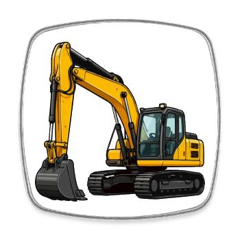 Yellow excavator on construction site - Square fridge magnet - white - Front
