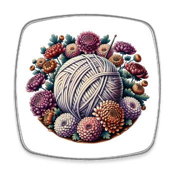 Boule de laine florale avec fleurs - Magnet carré - blanc - Devant