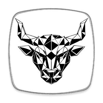 Geometric Bull – Stärke pur - Sternzeichen Stier - Viereckiger Kühlschrankmagnet - Weiß - Vorne