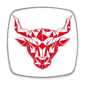 Roter Low-Poly Stierkopf - Viereckiger Kühlschrankmagnet - Weiß - Vorne