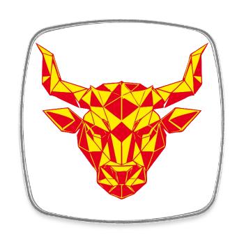 Tête de taureau géométrique feu rouge, signe du zodiaque - Magnet carré - blanc - Devant