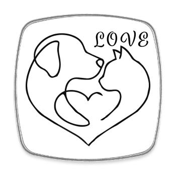 Ein Herz für Hund & Katze – One-Line Art Love - Viereckiger Kühlschrankmagnet - Weiß - Vorne