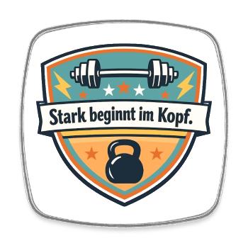 Kopfpower: Stark beginnt im Kopf - Viereckiger Kühlschrankmagnet - Weiß - Vorne