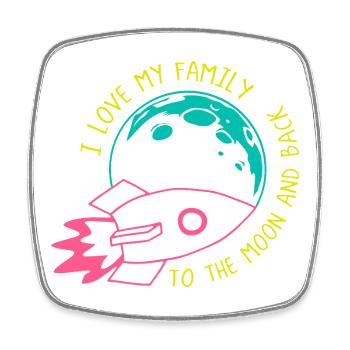 Ich liebe meine Familie bis zum Mond, Raketen-Neon - Viereckiger Kühlschrankmagnet - Weiß - Vorne
