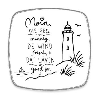 Die Seel bünnig de Wind frisch Shirt Plattdeutsch  - Viereckiger Kühlschrankmagnet - Weiß - Vorne