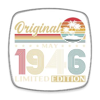 80th Birthday Gift Original May Vintage 1946 - Square fridge magnet - white - Front