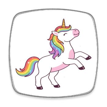 Regenbogen-Einhorn-Glitzer-T-Shirt - Viereckiger Kühlschrankmagnet - Weiß - Vorne
