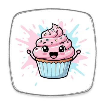 Kawaii Cupcake Illustration - Viereckiger Kühlschrankmagnet - Weiß - Vorne