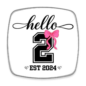 Hello 2 Est 2024 Pink Bow Design - Square fridge magnet - white - Front