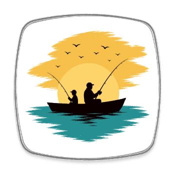 Dad Child Fishing Boat Sunset Shirt - Square fridge magnet - white - Front