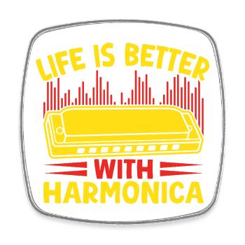 Funny Harmonica Player Life Is Better With - Viereckiger Kühlschrankmagnet - Weiß - Vorne