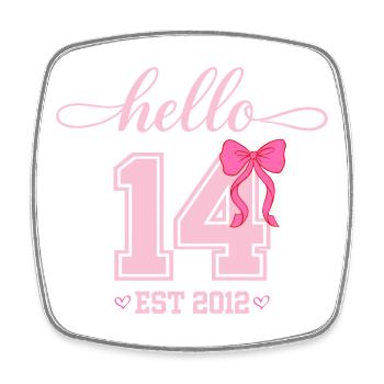 Hello 14 Est 2012 Mädchen Geburtstag Design - Viereckiger Kühlschrankmagnet - Weiß - Vorne