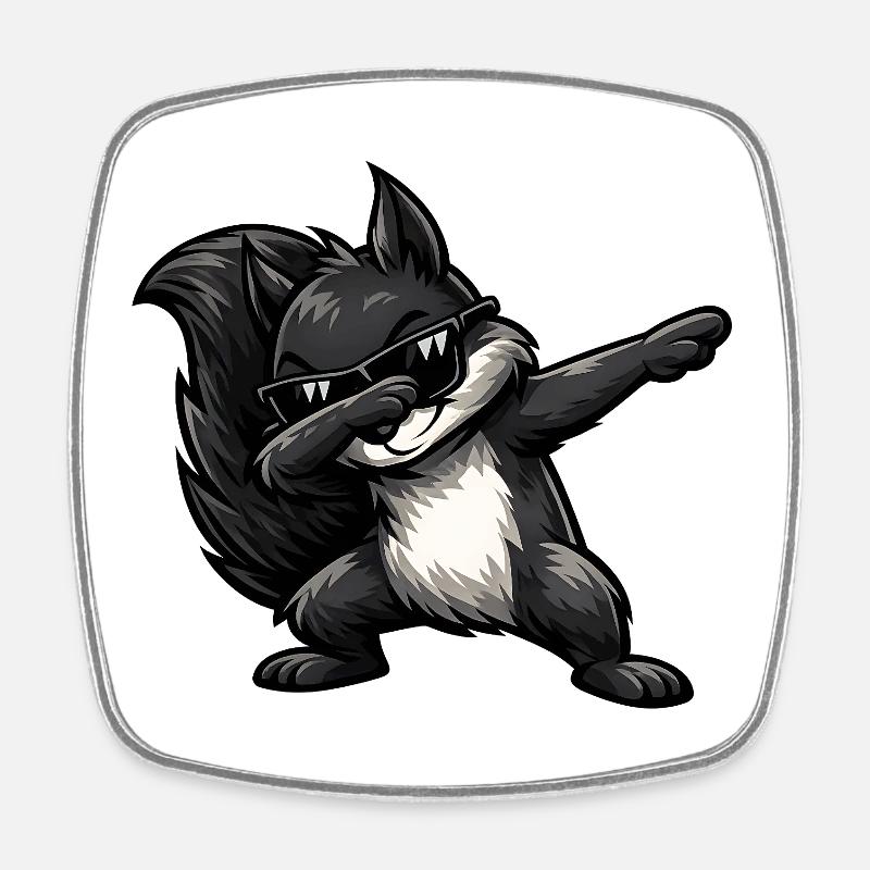 Dabbing Schwarzes Eichhörnchen - Viereckiger Kühlschrankmagnet - Weiß