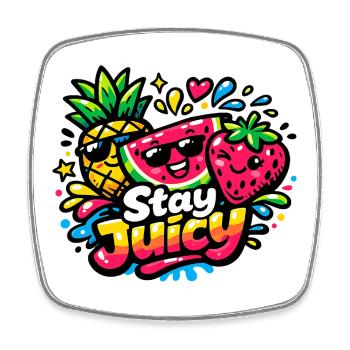 Saftige, farbenfrohe Früchte mit Stay Juicy - Viereckiger Kühlschrankmagnet - Weiß - Vorne