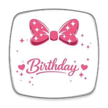 Girl's Birthday Design - Magic Pink Bow and E - Square fridge magnet - white - Front